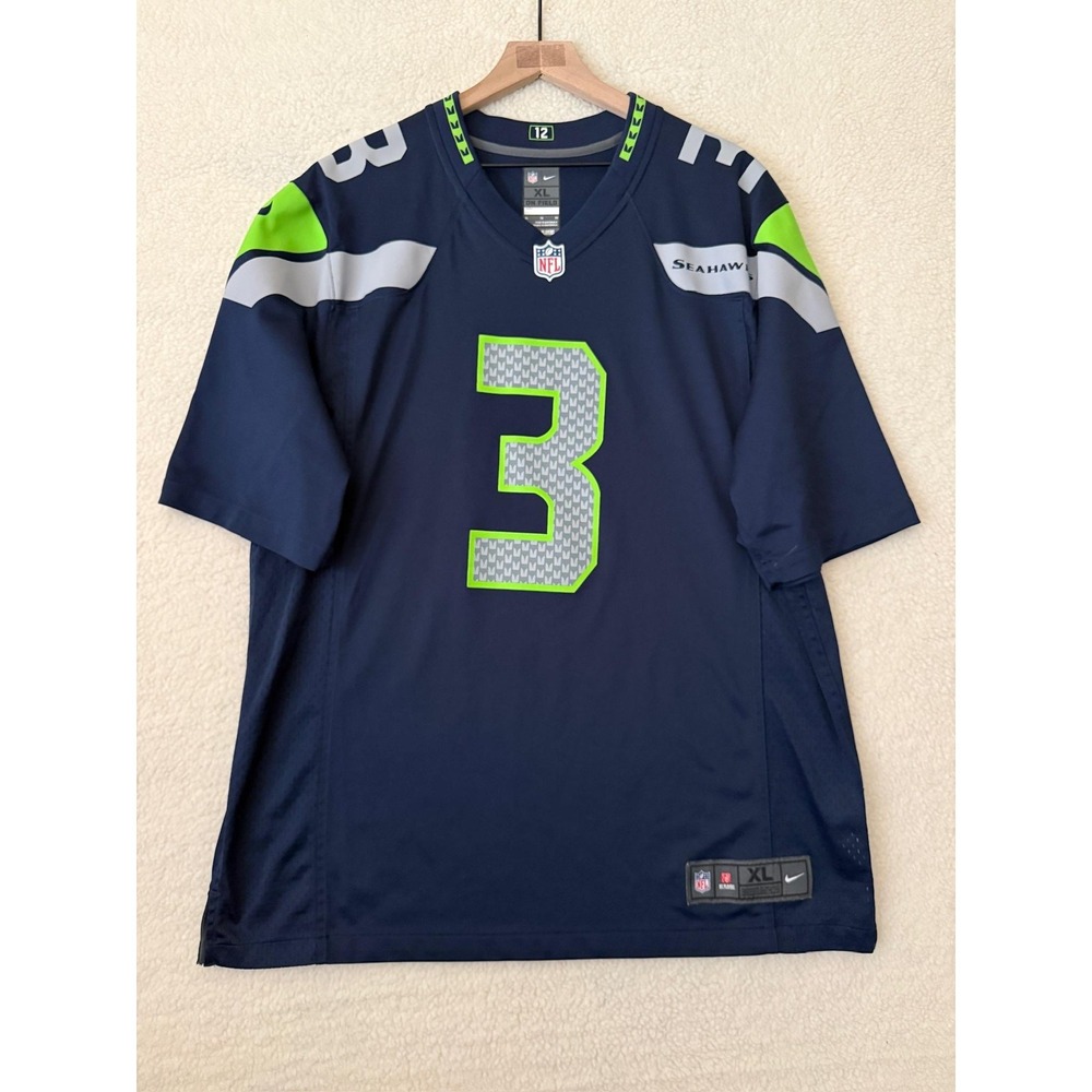 Seattle Seahawks Football Jersey Mens XL Blue NFL Nike Russell Wilson 3 On Field